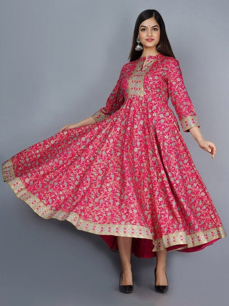 Pink & Golden Ethnic Motifs Printed Anarkali Kurti For Women, Indian Dress, Indo Western Dress, Anarkali Dress, Indian Gown, Kurta, Fusion VitansEthnics