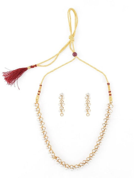 Gold-Toned & White Contemporary Pearls Studded Jewellery Set VitansEthnics