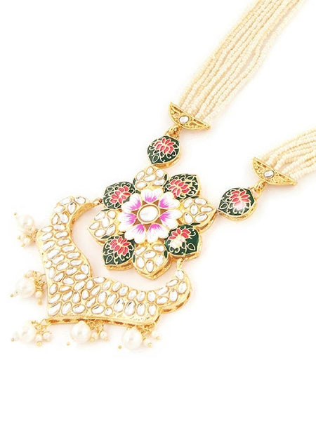 Multi-Colored Gold Plated Kundan Studded Long Jewellery Set VitansEthnics