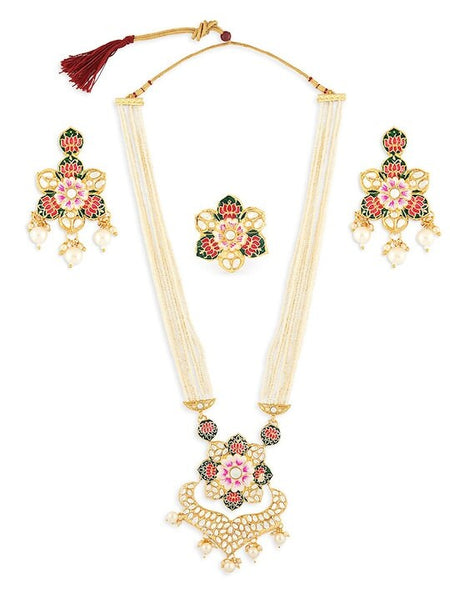 Multi-Colored Gold Plated Kundan Studded Long Jewellery Set VitansEthnics