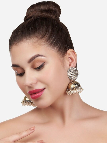 Gold-Toned Contemporary Jhumkas Earrings VitansEthnics