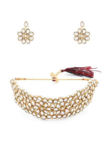 Gold-Toned Kundan Choker Jewellery Set, Indian Necklace With Earrings Set, Bollywood Jewelry Set, Choker For Women, Choker With Earrings VitansEthnics