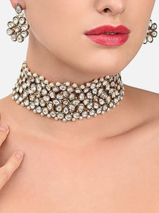 Gold-Toned Kundan Choker Jewellery Set, Indian Necklace With Earrings Set, Bollywood Jewelry Set, Choker For Women, Choker With Earrings VitansEthnics