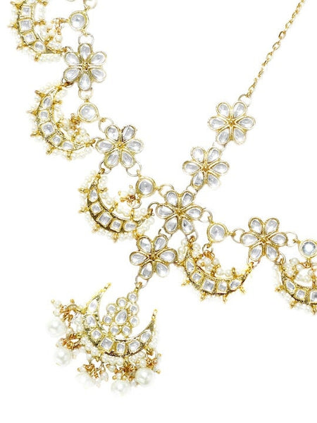 Gold Plated White Kundan Pearl Beaded Handcrafted Matha Patti, Matha Patti Headband For Women, Alia Bhatt Style Matha patti, Hair Jewellery VitansEthnics