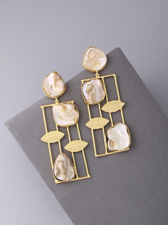 Gold Toned Contemporary Drop Earrings, Indian Earrings For Women, Engagement Earrings, Bollywood Style Earrings, Earrings With Stones VitansEthnics