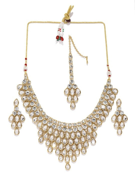 Gold-Toned Traditional Jewellery Set, Indian Necklace Earrings Maangtikka Set, Bollywood Jewelry Set, Kundan jewellery Set VitansEthnics