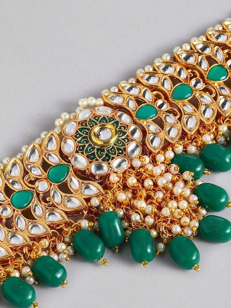 Gold Plated Green Meenakari Kundan Necklace Earring & Maang Tika Set, Indian Necklace Earrings Maangtikka Ring Set, Bollywood Jewelry Set VitansEthnics