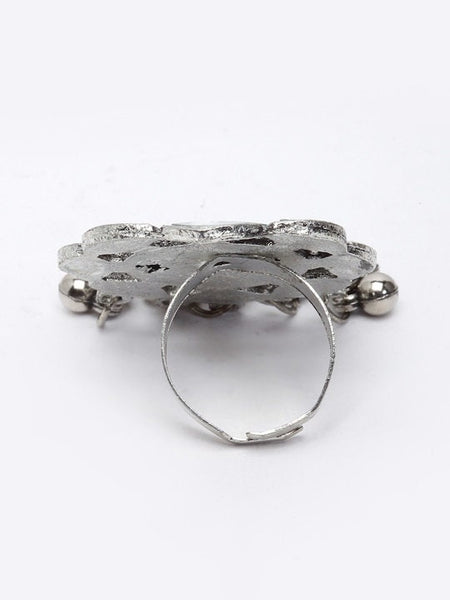 Silver Plated Oxidized Mirror Work Drop Earrings with Ring, Earrings With Ring Set, Indian Jewellery Set, Wedding Jewelry, Contemporary Set VitansEthnics