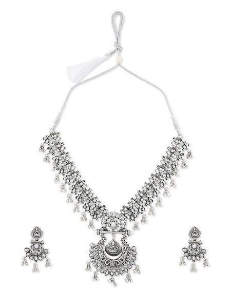 Silver-Plated Oxidised Jewellery Set, Indian Necklace With Earrings Set, Bollywood Jewelry Set, Boho Jewellery Set VitansEthnics