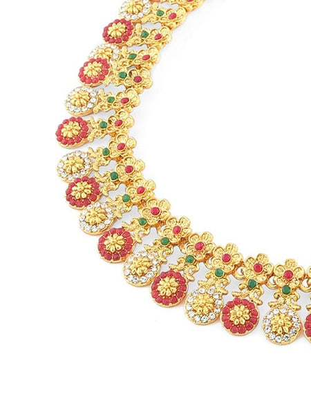 Gold-Plated Ethnic Jewellery Set, Indian Necklace With Earrings Set, Bollywood Jewelry Set, Red Rajasthani Jewellery Set, Traditional Set VitansEthnics