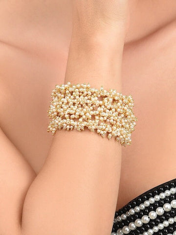 Gold Plated Clustered Pearls Cuff Bracelet For Women, Indian Bracelet, Bracelet For Wedding, Pearl Bracelet VitansEthnics