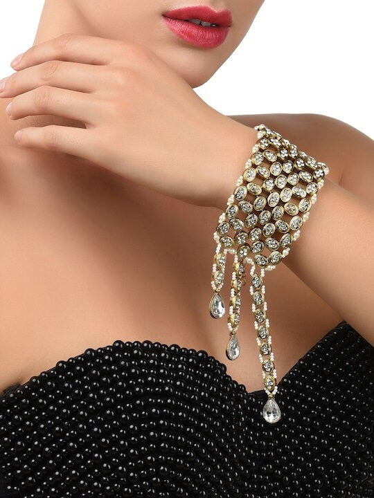 Gold-Plated Studded Wraparound Bracelet For Women, Indian Bracelet, Bracelet For Wedding, Pearl Bracelet VitansEthnics