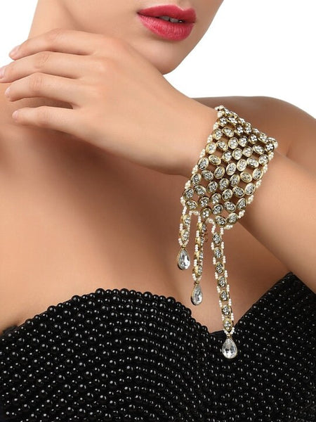 Gold-Plated Studded Wraparound Bracelet For Women, Indian Bracelet, Bracelet For Wedding, Pearl Bracelet VitansEthnics