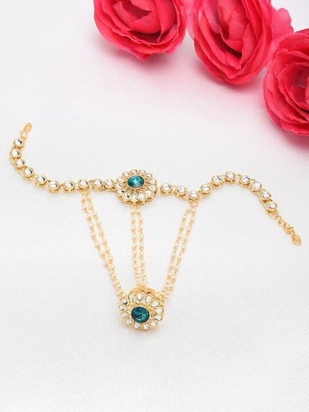 Gold-Toned Kundan & Pearls Ring Bracelet, Hand harness For Women, Haath Phool, Bracelet With Adjustable Ring, Indian Traditional Bracelet VitansEthnics