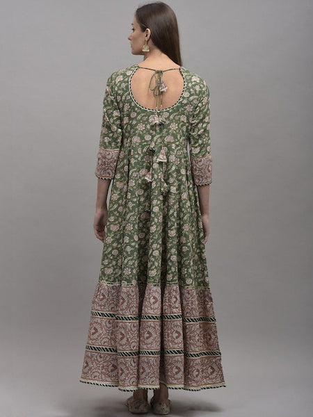 Green Floral Printed Anarkali Kurta For Women, Indian Dress, Indo Western Dress, Anarkali Dress, Fusion Outfit VitansEthnics