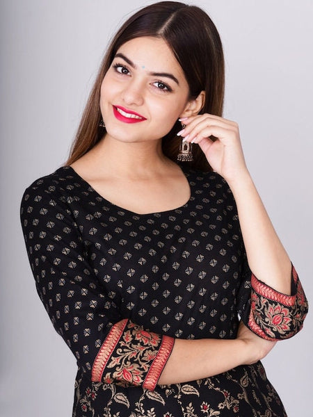 Black Ethnic Motifs Printed Anarkali Kurta For Women, Indian Dress, Indo Western Dress, Anarkali Dress, Indian Gown, Kurta, Fusion Dress VitansEthnics