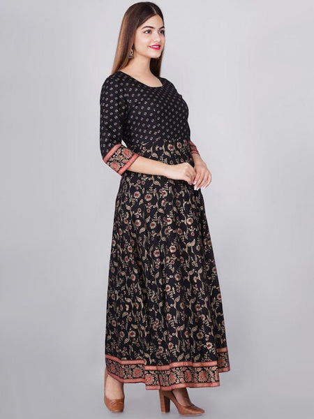 Black Ethnic Motifs Printed Anarkali Kurta For Women, Indian Dress, Indo Western Dress, Anarkali Dress, Indian Gown, Kurta, Fusion Dress VitansEthnics