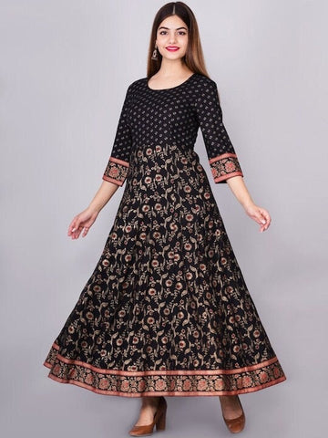Black Ethnic Motifs Printed Anarkali Kurta For Women, Indian Dress, Indo Western Dress, Anarkali Dress, Indian Gown, Kurta, Fusion Dress VitansEthnics