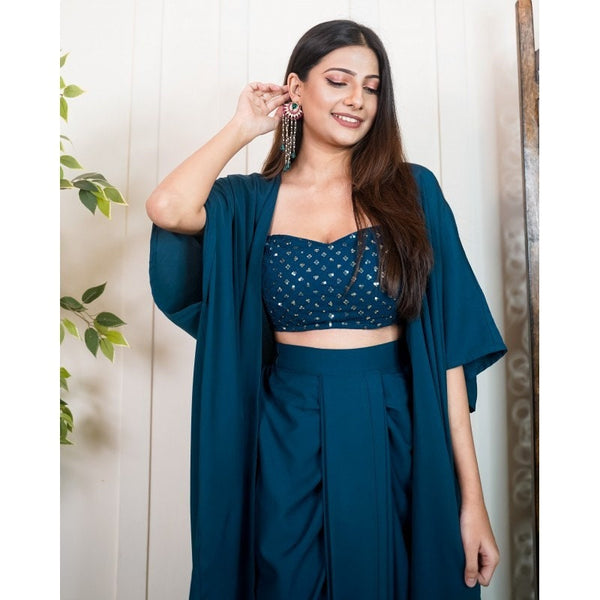 Women Sequin Crop Top With Dhoti Skirt And Long Jacket, Indo Western Ethnic Set for women, Designer Party Wear Suit For Her, Fusion Outfit VitansEthnics