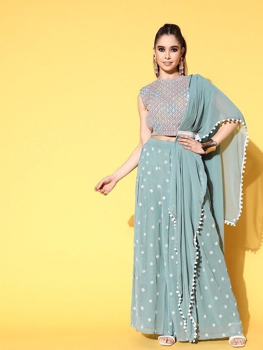 Designer Indian Crop Top With Palazzo And Dupatta Set, Indian Blouse With Palazzo, Indo Western Dress For Women, Indian Dress, Lehenga Choli VitansEthnics
