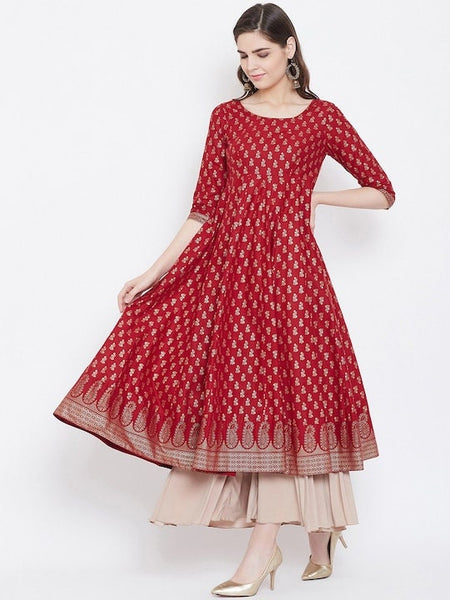 Golden Printed Empire Anarkali Kurta For Women, Indian Dress For Women, Printed Indo Western Outfit, Anarkali Dress, Kurta, Fusion Dress VitansEthnics
