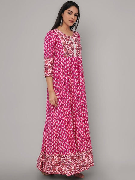Pink Printed Cotton Anarkali Kurta For Women, Indian Dress For Women, Printed Indo Western Outfit, Anarkali Dress, Kurta, Fusion Dress VitansEthnics