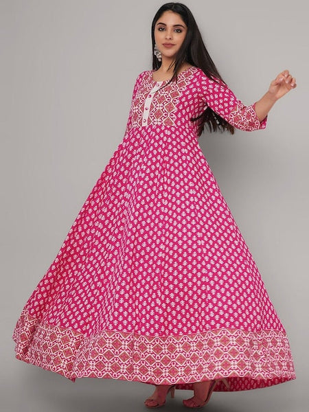 Pink Printed Cotton Anarkali Kurta For Women, Indian Dress For Women, Printed Indo Western Outfit, Anarkali Dress, Kurta, Fusion Dress VitansEthnics