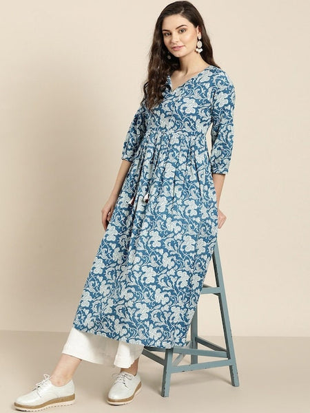 Blue & Off-White Printed Anarkali Kurta For Women, Indian Dress For Women, Printed Indo Western Outfit, Anarkali Dress, Kurta, Fusion Dress VitansEthnics