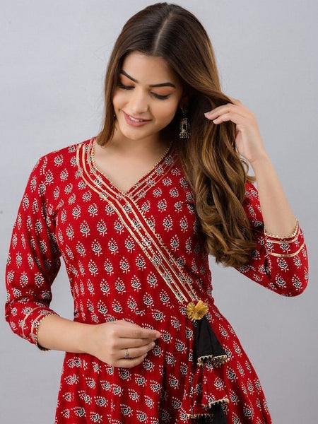 Maroon & Gold-Toned Ethnic Motifs Printed Flared Sleeves Gota Patti Anarkali Kurta For Women, Indian Dress, Indo Western Dress, Anarkali VitansEthnics