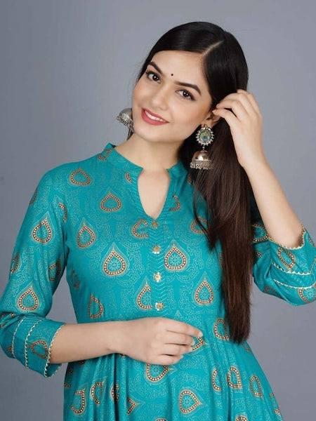Green Ethnic Motifs Embroidered Keyhole Neck Anarkali Kurti For Women, Indian Dress, Indo Western Dress, Anarkali Dress, Indian Gown, Kurta VitansEthnics