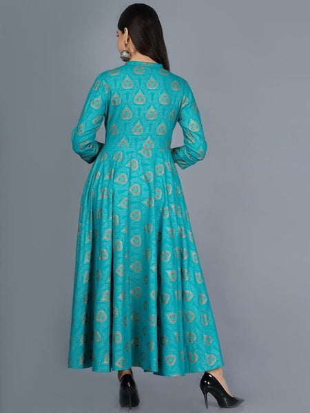 Green Ethnic Motifs Embroidered Keyhole Neck Anarkali Kurti For Women, Indian Dress, Indo Western Dress, Anarkali Dress, Indian Gown, Kurta VitansEthnics