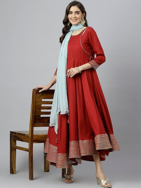Maroon Gota Patti Cutout Detail Anarkali Kurti with Dupatta For Women, Indian Dress, Indo Western Outfit, Anarkali Dress, Fusion Dress VitansEthnics