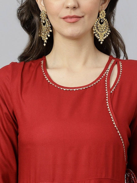 Maroon Gota Patti Cutout Detail Anarkali Kurti with Dupatta For Women, Indian Dress, Indo Western Outfit, Anarkali Dress, Fusion Dress VitansEthnics