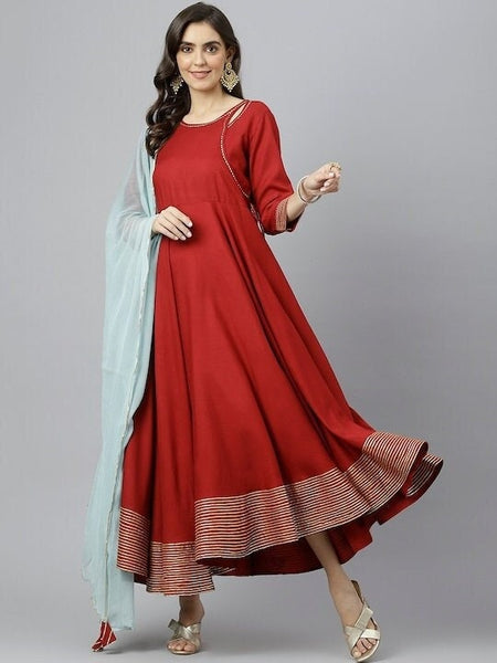 Maroon Gota Patti Cutout Detail Anarkali Kurti with Dupatta For Women, Indian Dress, Indo Western Outfit, Anarkali Dress, Fusion Dress VitansEthnics