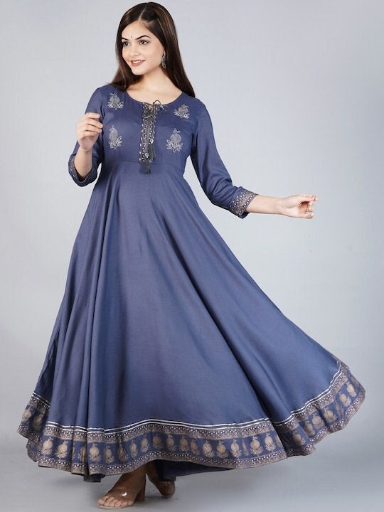 Blue Thread Work Anarkali Kurti For Women, Indian Dress, Indo Western Dress, Anarkali Dress, Indian Gown, Kurta, Fusion Dress, Anarkali Gown VitansEthnics