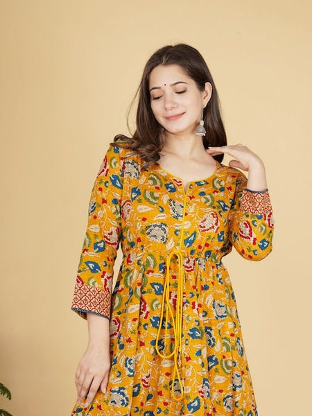 Mustard Yellow Floral Printed Anarkali Kurti For Women, Indian Dress, Indo Western Dress, Anarkali Dress, Indian Gown, Kurta, Fusion Dress VitansEthnics
