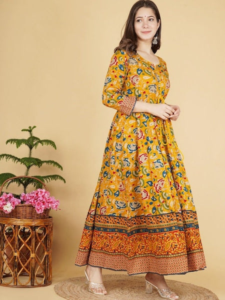 Mustard Yellow Floral Printed Anarkali Kurti For Women, Indian Dress, Indo Western Dress, Anarkali Dress, Indian Gown, Kurta, Fusion Dress VitansEthnics