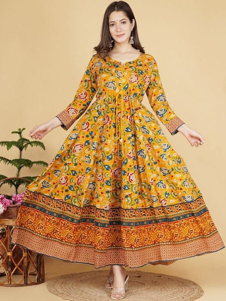 Mustard Yellow Floral Printed Anarkali Kurti For Women, Indian Dress, Indo Western Dress, Anarkali Dress, Indian Gown, Kurta, Fusion Dress VitansEthnics