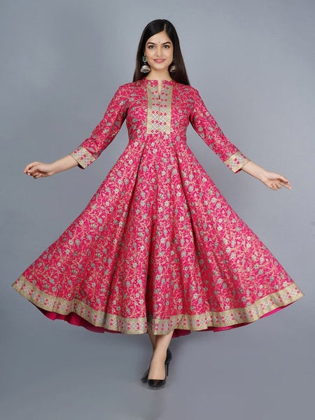 Pink & Golden Ethnic Motifs Printed Anarkali Kurti For Women, Indian Dress, Indo Western Dress, Anarkali Dress, Indian Gown, Kurta, Fusion VitansEthnics