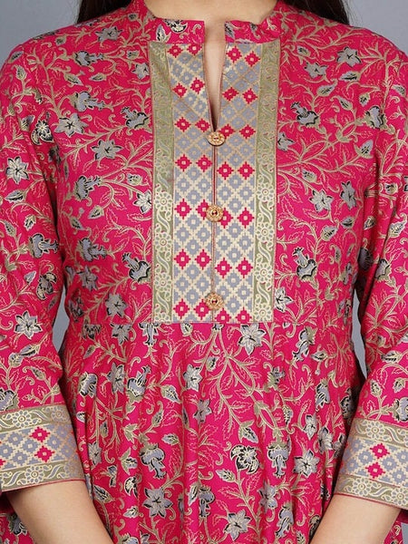 Pink & Golden Ethnic Motifs Printed Anarkali Kurti For Women, Indian Dress, Indo Western Dress, Anarkali Dress, Indian Gown, Kurta, Fusion VitansEthnics