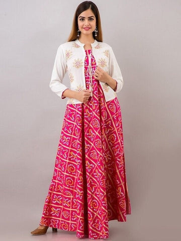 Bandhani Printed Anarkali Kurta with Jacket For Women, Indian Dress For Women, Printed Indo Western Outfit, Anarkali Dress, Fusion Dress VitansEthnics