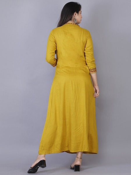 Yellow Ethnic Motifs Embroidered Layered Kurta For Women, Indian Dress For Women, Printed Indo Western Outfit, Anarkali Dress, Fusion Dress VitansEthnics