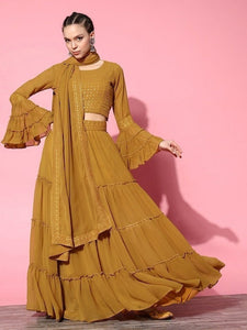 Sequin Embroidered Ready to Wear Lehenga & Blouse With Dupatta, Indo Western Set for women, Indian Wedding Outfit, Lehenga Choli VitansEthnics