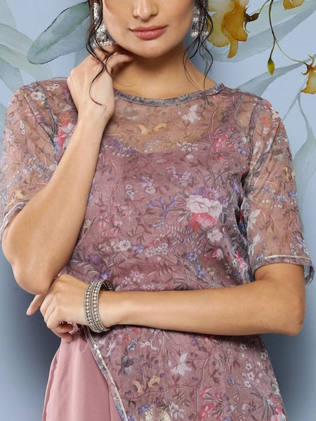 Mauve Floral Print Jumpsuit VitansEthnics