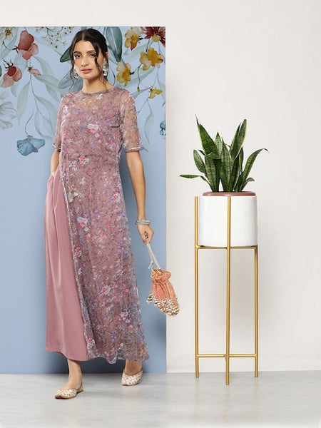 Mauve Floral Print Jumpsuit VitansEthnics