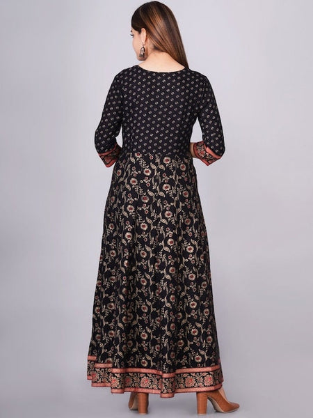 Black Ethnic Motifs Printed Anarkali Kurta For Women, Indian Dress, Indo Western Dress, Anarkali Dress, Indian Gown, Kurta, Fusion Dress VitansEthnics