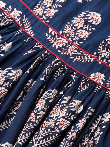 Navy Blue & Off-White Printed Anarkali Kurta For Women, Fit and Flare Dress, Indian Dress For Women, Indo Western Dress, Fusion Outfit VitansEthnics