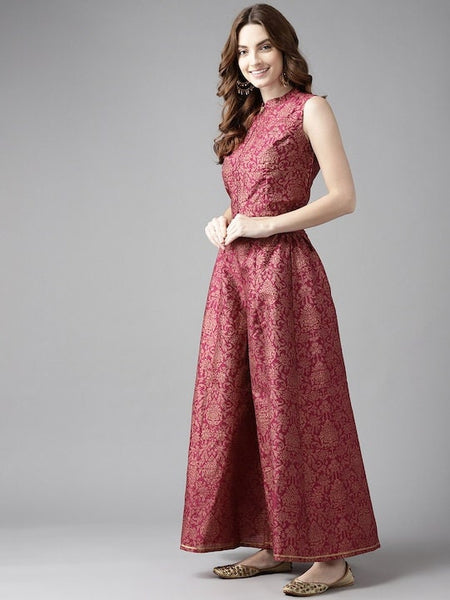 Burgundy Floral Printed Top with Palazzo Pant Set VitansEthnics