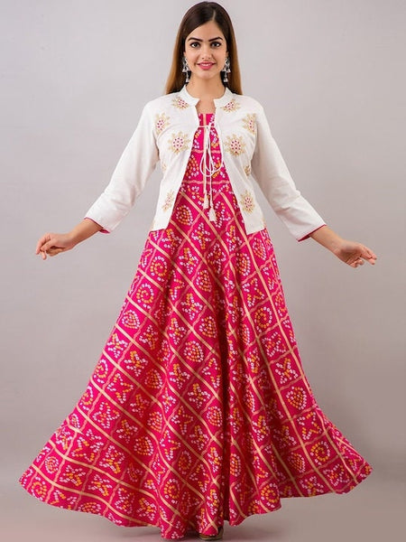 Bandhani Printed Anarkali Kurta with Jacket For Women, Indian Dress For Women, Printed Indo Western Outfit, Anarkali Dress, Fusion Dress VitansEthnics