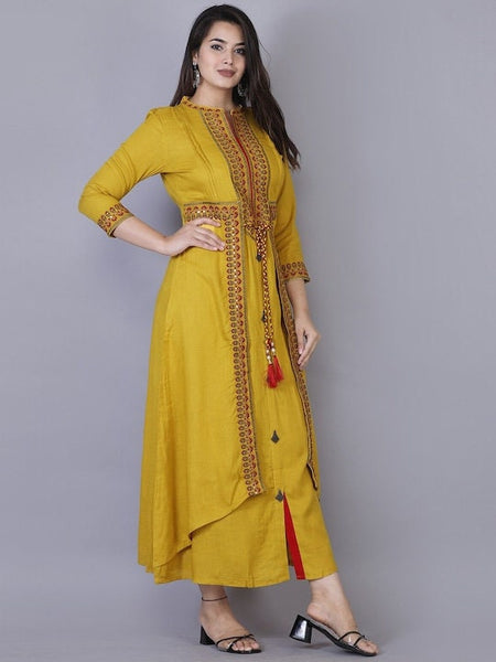 Yellow Ethnic Motifs Embroidered Layered Kurta For Women, Indian Dress For Women, Printed Indo Western Outfit, Anarkali Dress, Fusion Dress VitansEthnics